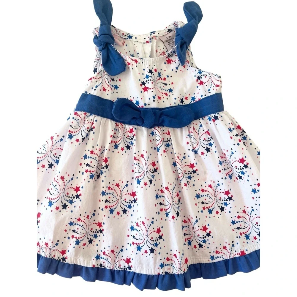 Girls Red White & Blue Fireworks Star Print Holiday Dress | Baby 3 Months